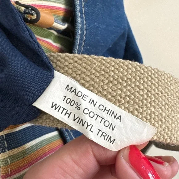 Rosetti 2000s Denim Tote Bag Blue Cotton Striped Canvas Shoulder Bag Vinyl Trim - Picture 4 of 9